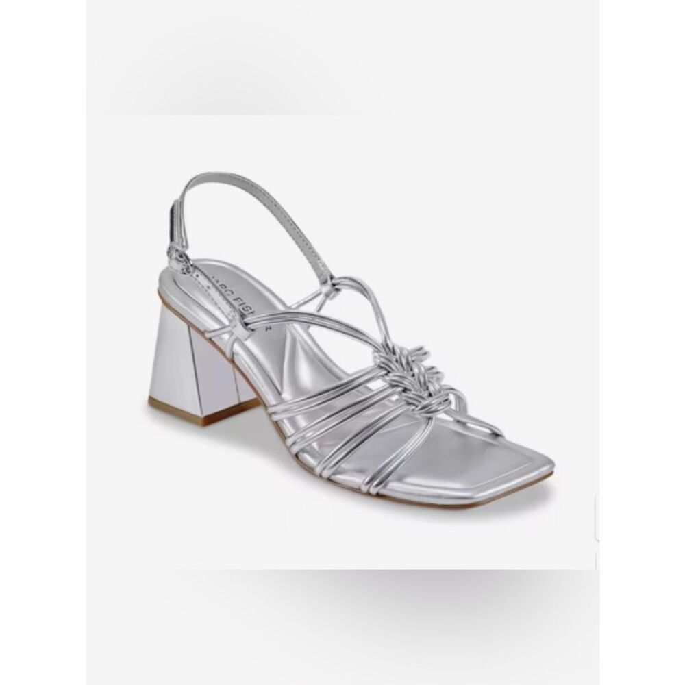 Marc Fisher Silver Strappy Block Heel Sandals